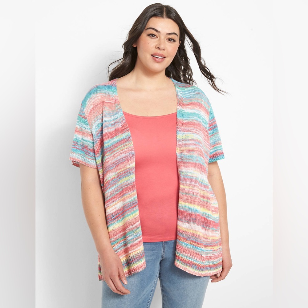 Lane Bryant Open-Front Short-Sleeve Spacedye Cardigan Size 22/24